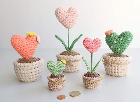 Hkelanleitung fr Herz / Kaktus im Blumentopf - Sprachen: Englisch /  Deutsch - Etsy.de