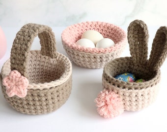 Crochet Pattern Bunny Basket, Handled Basket and Nest in 2 Sizes - Languages: English / German