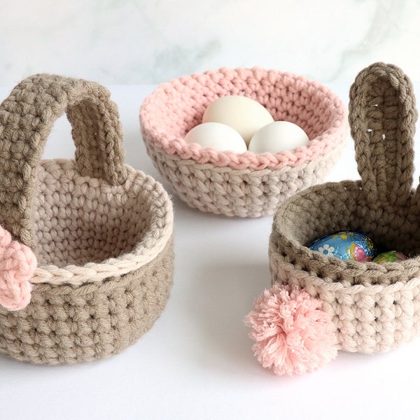 Crochet Pattern Bunny Basket, Handled Basket and Nest in 2 Sizes - Languages: English / German