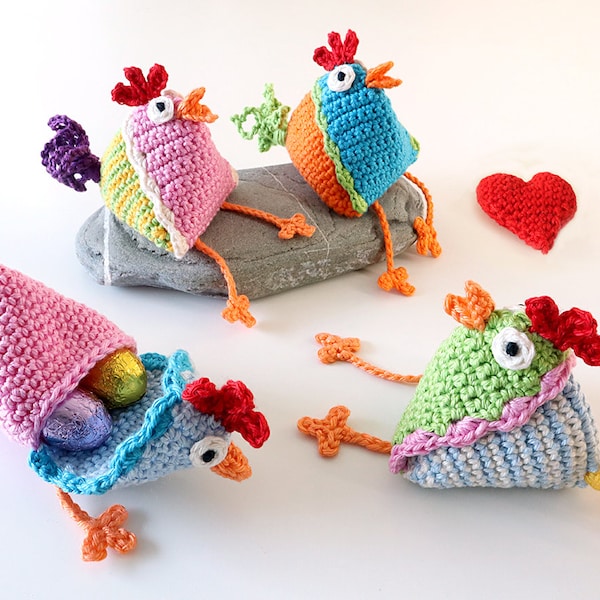 Patron au crochet « Klipp-Klapp » le poulet de poche ; Langues : allemand / anglais