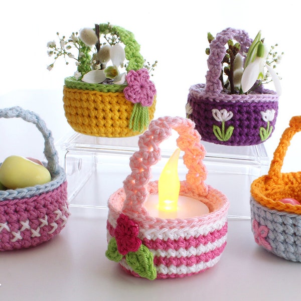 Häkelanleitung "Süße kleine Körbchen" / Crochet Pattern "Sweet Little Baskets"; Sprache / Language: Deutsch / English