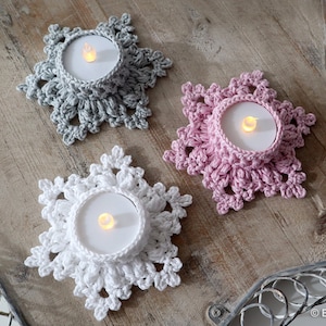 Crochet Pattern Tealight Holder "Let it Snow" - Language: English / German