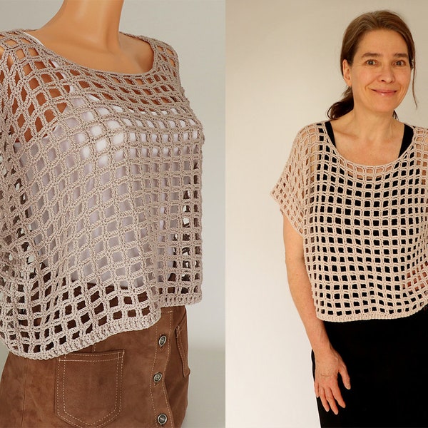 Crochet Pattern for Easy Shirt, Crop Top, Summer Sweater "Square Dance" - Languages: English / German