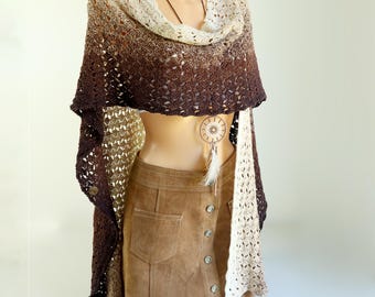 Patrón de crochet para poncho, cárdigan o chaleco largo "Cappuccino" – Idiomas: inglés (EE. UU.) / alemán; ideal para festivales, boho y convertible.