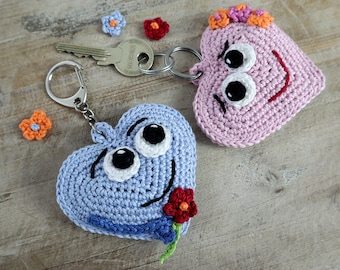 Crochet Pattern Bag Charms, Key Chains "Sweet Hearts" - Languages: English (US) / German