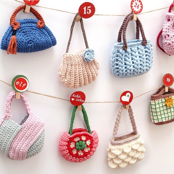 Crochet Pattern - Advent Calendar "Fashionistas 3.0" - Eight Small Bags; English/German