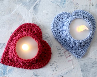 Häkelanleitung Teelichthalter "Sag's mit Herz" / Crochet Pattern Tealight Holder "Say it with Heart"; Sprache / Language: Deutsch / English