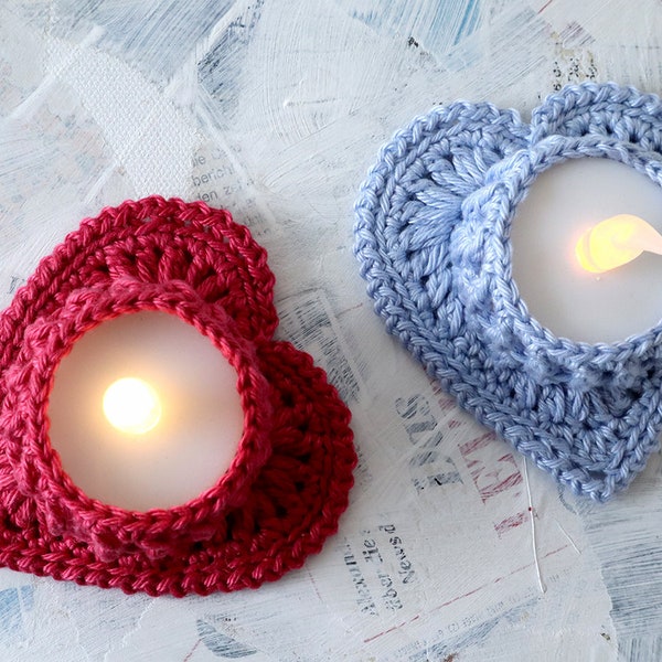 Häkelanleitung Teelichthalter "Sag's mit Herz" / Crochet Pattern Tealight Holder "Say it with Heart"; Sprache / Language: Deutsch / English