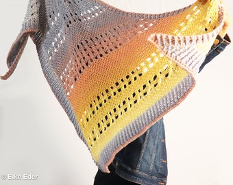 Crochet pattern for asymmetrical triangular shawl "Yellow-Mix-Deluxe" - Language: German