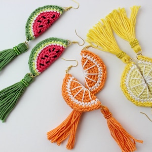 Crochet Pattern for Earrings „Cheeky Fruits“ - Melon, Orange and Lemon; Languages: English / German