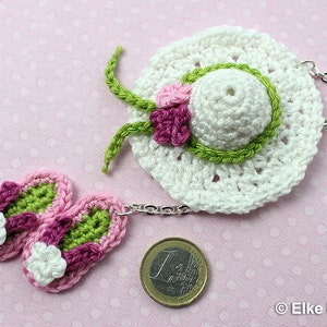 Patrón de crochet &quot;Sombrero y chanclas&quot; - Bolsa para patatas fritas, llavero - Idiomas: inglés/alemán