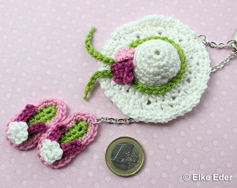 Crochet Pattern Sun Hat and Flip Flops - Coin Bag, Key Chain, Bag Dangler - Languages: English / German