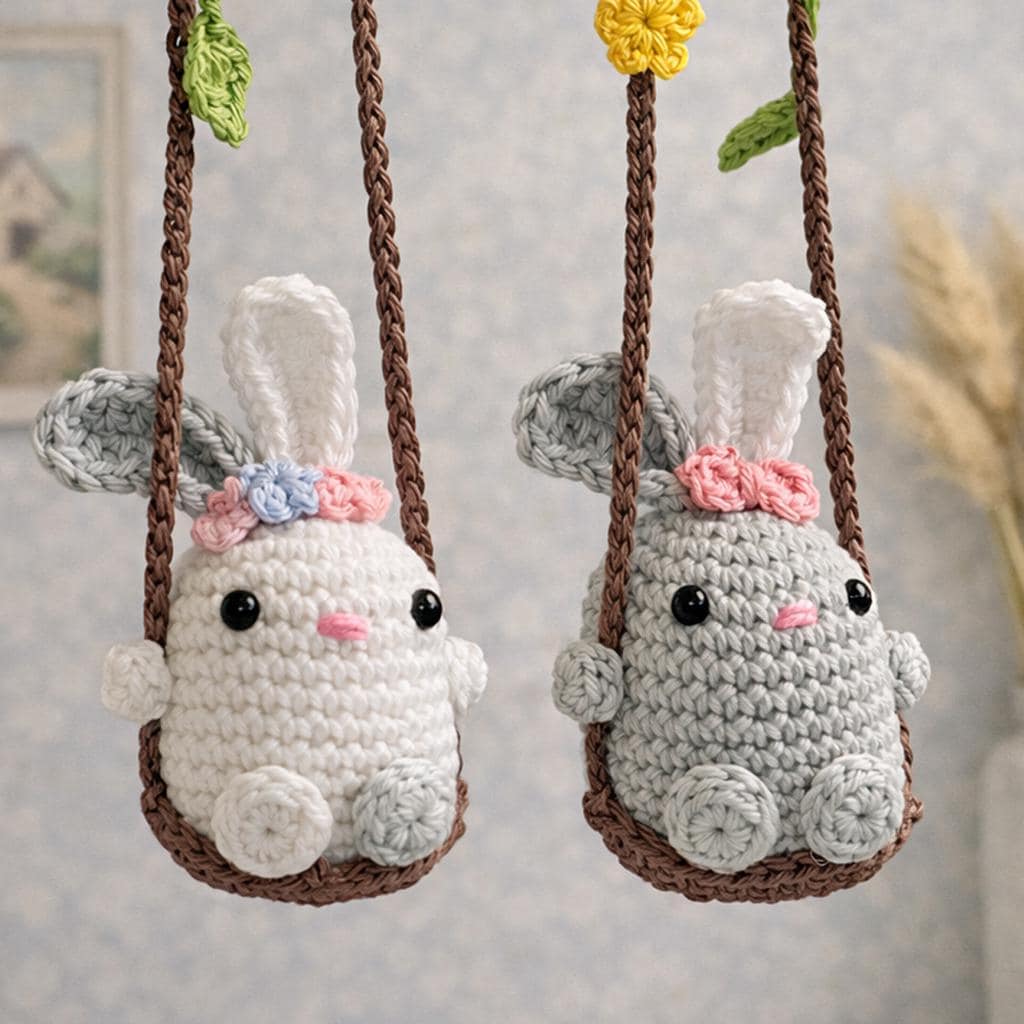 Crochet Pattern Bunny on Swing - Easter Decoration, Car Rear View