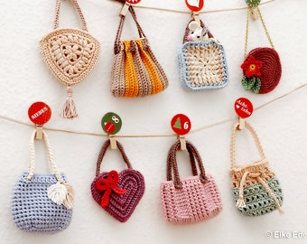 Crochet Pattern Advent Calendar "Fashionistas 2.0" - Eight Small Bag Models; Language: English/German