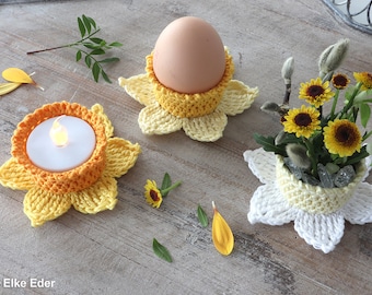 Häkelanleitung für Teelichthalter "Narzisse" / Crochet Pattern for Tealight Holder "Daffodil"; Sprache / Language: Deutsch / English