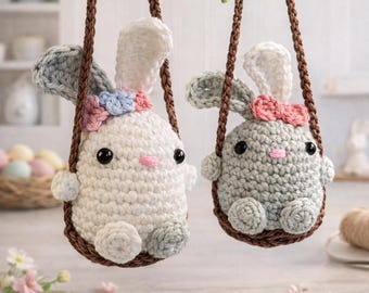 Crochet Pattern Bunny on Swing - Easter Decoration, Car Rear View