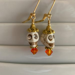 Halloween Skull Earrings, Gold Halloween Earrings, Genuine Swarovski Crystals