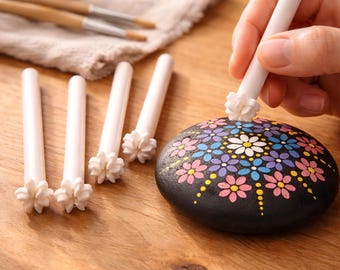 Flower Mandala Dotting Tool Set: 5, 6, 7 & 8 Petal Mandala Art Painting and Pottery Glaze Stamp