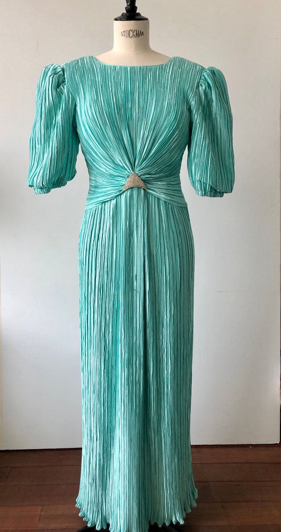 vintage emerald green pleated prom dress