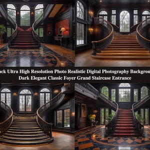 Digital Backgrounds 4 High Resolution Ultra Realistic Historic Elegant Grand Staircase Entrance Foyer backdrops Digital Photography 300 dpi