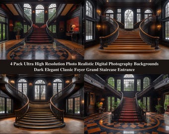 Digital Backgrounds 4 High Resolution Ultra Realistic Historic Elegant Grand Staircase Entrance Foyer backdrops Digital Photography 300 dpi