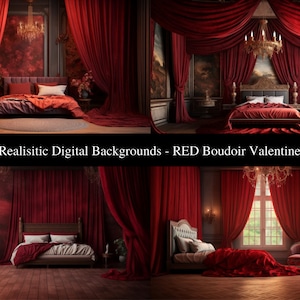 Digital Backgrounds 4 High Resolution Ultra Realistic Elegant Beautiful Red Bedroom Boudoir backdrops Digital Photography. 300 dpi 4000x2635
