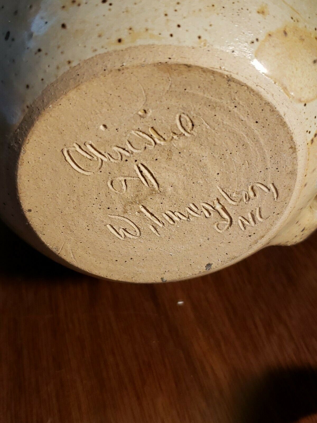 Hand Thrown Pottery Pitcher Wilmington NC signed green tan Etsy