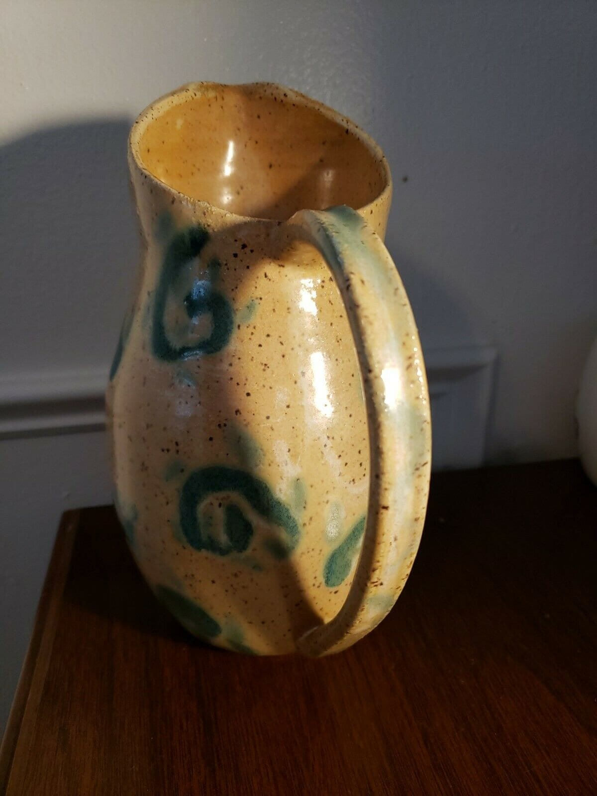 Hand Thrown Pottery Pitcher Wilmington NC signed green tan Etsy