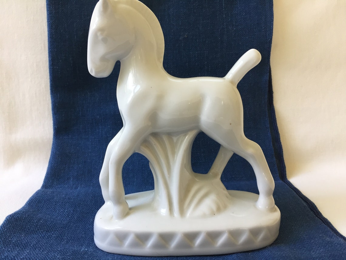 Art Deco Pair of White Horse Porcelain Vases PV Etsy