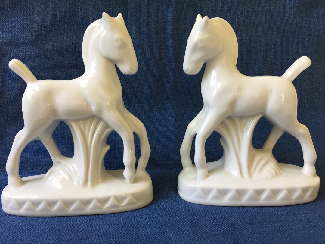 Art Deco Pair of White Horse Porcelain Vases PV Etsy