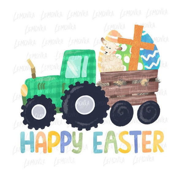 Easter tractor png, Boy Easter png, Kids Easter Sublimation Designs Download, Farm Easter png