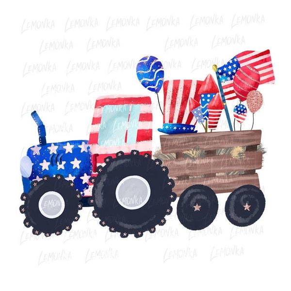 4th of july tractor png, Kids 4th july tractor Sublimation Designs, Fourth of july Patriotic farmhouse tractor png | 2 Designs