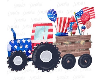Trator para o 4 de julho png, Desenhos de sublimação para fazenda com tema infantil para o 4 de julho, Meninos patriotas png | 2 designs