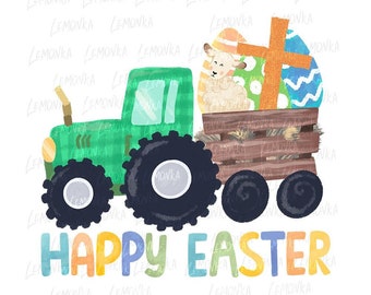 Easter tractor png, Boy Easter png, Kids Easter Sublimation Designs Download, Farm Easter png
