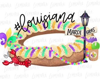 Louisiana King Cake PNG, Mardi Gras Kids Sublimation Design (Digital Download)