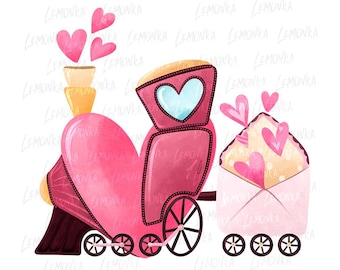 Kids Valentines Day heart train png, Coquette Pink Valentine DTF print, Love Sublimation designs
