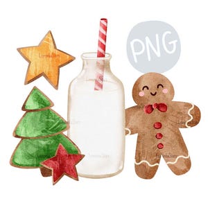 Christmas Cookies and Milk for Santa Png, Watercolor Gingerbread Toddler boy png Sublimation Designs, Little Girl Holiday png DTF Prints
