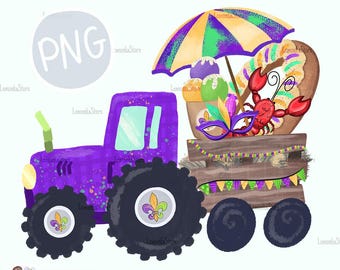 Kids Mardi Gras Tractor png, Toddler Boys Louisiana carnival truck crawfish king cake PNG Sublimation designs, Little Girl New Orleans PNG