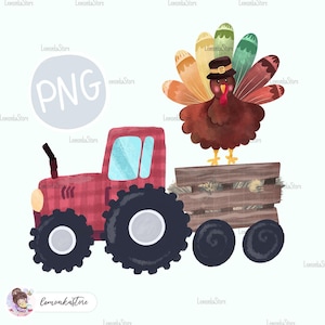 Kids Thanksgiving tractor png, Toddler boy turkey truck png Sublimation Design, Watercolor little girl farm PNG DTF Prints, Fall Clipart