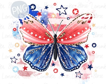 USA Flagge Schmetterling PNG: 4. Juli Sublimationsdesign (Digitaler Download)