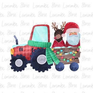 Santa on tractor png, Christmas tractor png, Christmas boy png, Funny Christmas Kids Sublimation Designs Download, Reindeer png