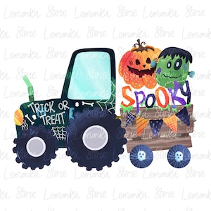 Halloween Traktor Kürbis Monster png, Kleinkind Jungen und Mädchen Spooky Truck Sublimation Designs, Süßes oder Saures Tasche PNG