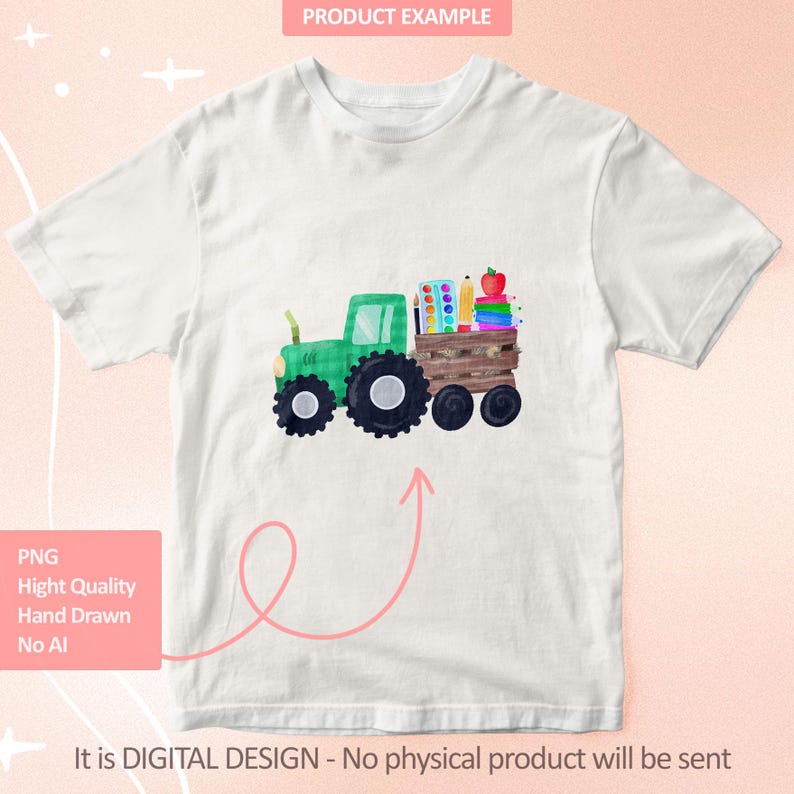 Back to School Tractor PNG, Preschool Clipart (Digital File), Kindergarten Sublimation Design For Boy and Girls image 2