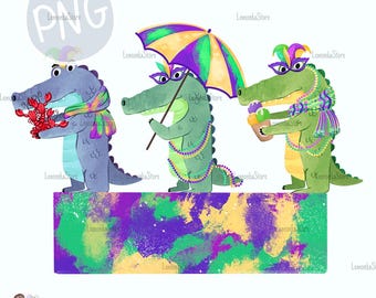 Kids Mardi Gras name frame png, Watercolor Alligators trio Sublimation Designs, Toddler Boys and Girls Louisiana Umbrella Crawfish png