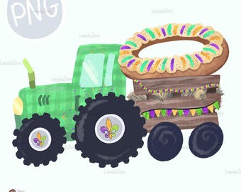 Mardi Gras King Cake tractor png Sublimation Designs, Watercolor Toddler Boy Festival PNG, Fat Tuesday Digital Prints