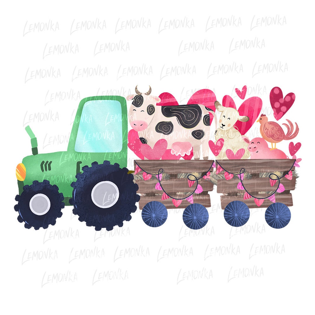 Kids Valentine Tractor Png, Valentines Day Farm Animals Boys Truck Png ...