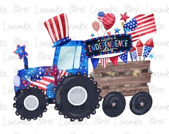 Trator do 4 de julho png, Desenhos patrióticos para sublimação infantil (download digital), PNG do Dia da Independência, Licença comercial