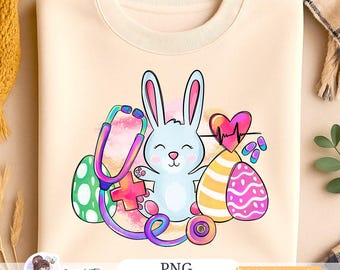 Pâques infirmière lapin PNG, stéthoscope Sublimation Design (fichier numérique), oeufs de Pâques clipart