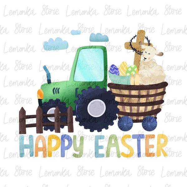 Boy Easter tractor lamb png, Easter Kids Sublimation Designs Digital Download, Construction png