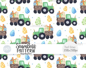 Easter boys Seamless Pattern file designs, Kids Easter Tractor Lamb Digital Paper, Kids Easter farm digital background seamless file